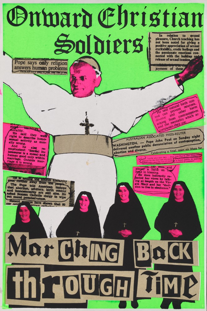 Onward Christian Soldiers, marching back through time, 1979, by Michael Callaghan – Redback Graphix