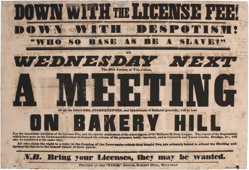 Poster produced by Seekamp's press promoting meeting at Bakery Hill, 1854