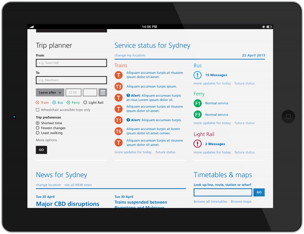 NSW Transport Website concept 1